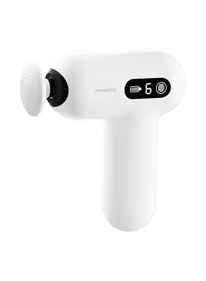 porodo 15W Mini Massage Gun with 4 Head / 4 Hour Working Time / Digital Touch Display / 6 Adjustable Speed / Type-C Charging / Portable & Lightweight - White - Image 1